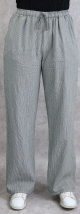 Pantalon femme decontracte en lin blanc a fines rayures kaki