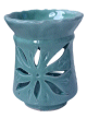 Photophore décoratif marocain en poterie de couleur vert émaillé cerclé et orné de ciselures