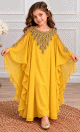Robe de Cérémonie Fille en Mousseline Brodées Dorées & Manches Papillon - Modèle Princesse - Jaune