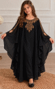 Robe de Cérémonie Fille en Mousseline Brodées Dorées & Manches Papillon - Modèle Princess - Noir