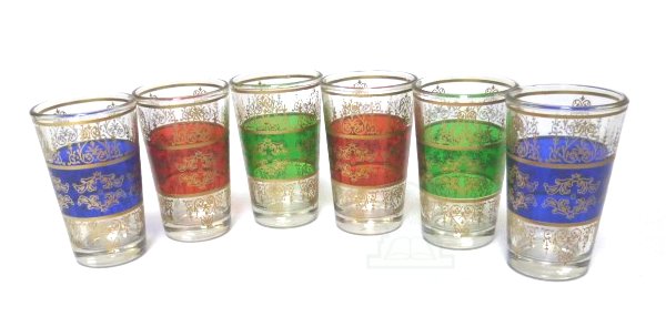 Verres à thé marocain classique ornés de motifs colorés (Pack de 6 verres)